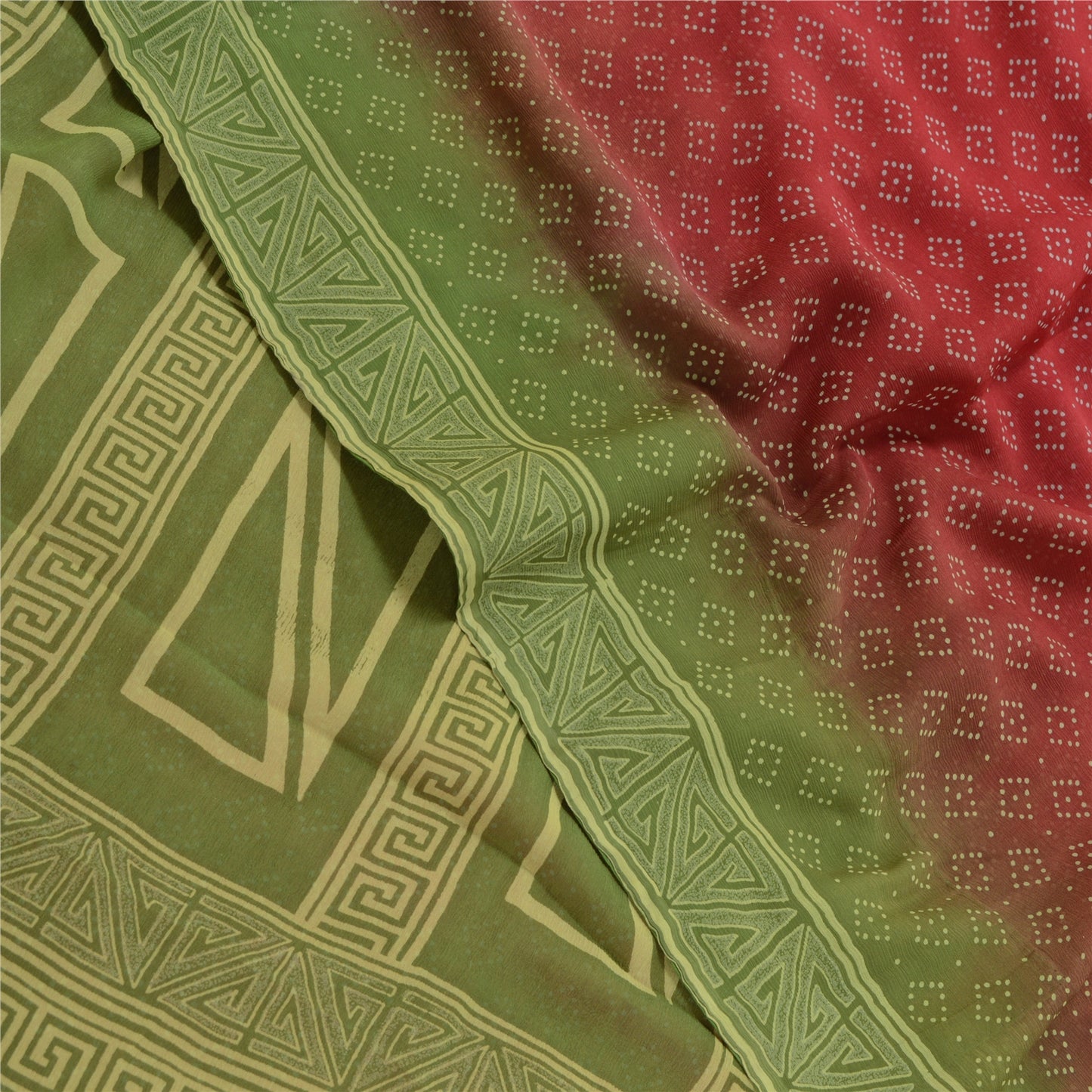 Sanskriti Vintage Red Sarees Pure Chiffon Silk Printed Sari Soft Craft Sustainable Fabric
