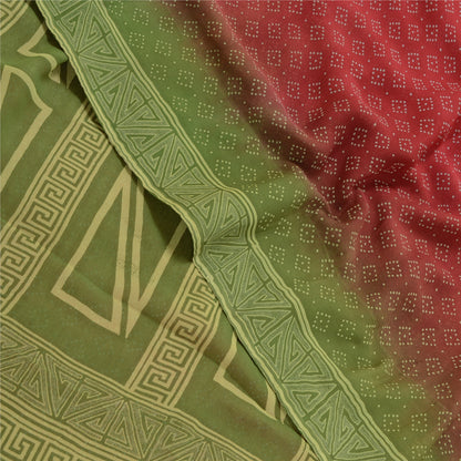 Sanskriti Vintage Red Sarees Pure Chiffon Silk Printed Sari Soft Craft Sustainable Fabric