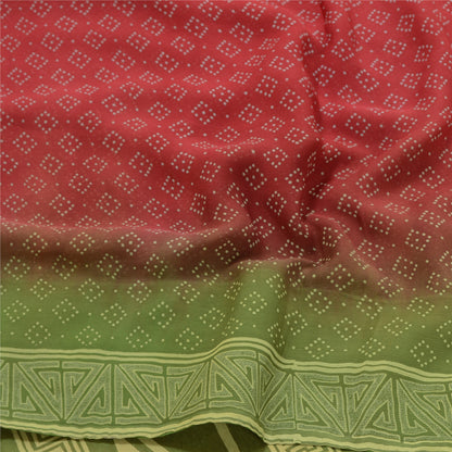 Sanskriti Vintage Red Sarees Pure Chiffon Silk Printed Sari Soft Craft Sustainable Fabric
