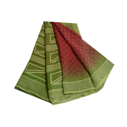Sanskriti Vintage Red Sarees Pure Chiffon Silk Printed Sari Soft Craft Sustainable Fabric