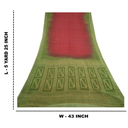 Sanskriti Vintage Red Sarees Pure Chiffon Silk Printed Sari Soft Craft Sustainable Fabric