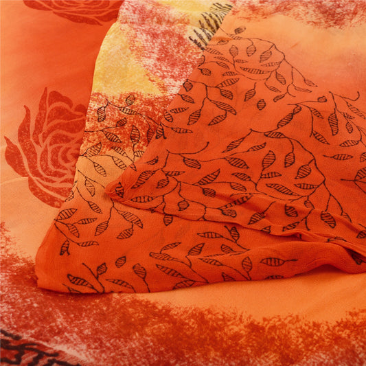 Sanskriti Vintage Orange Sarees Blend Georgette Printed Sari Soft Craft Sustainable Fabric
