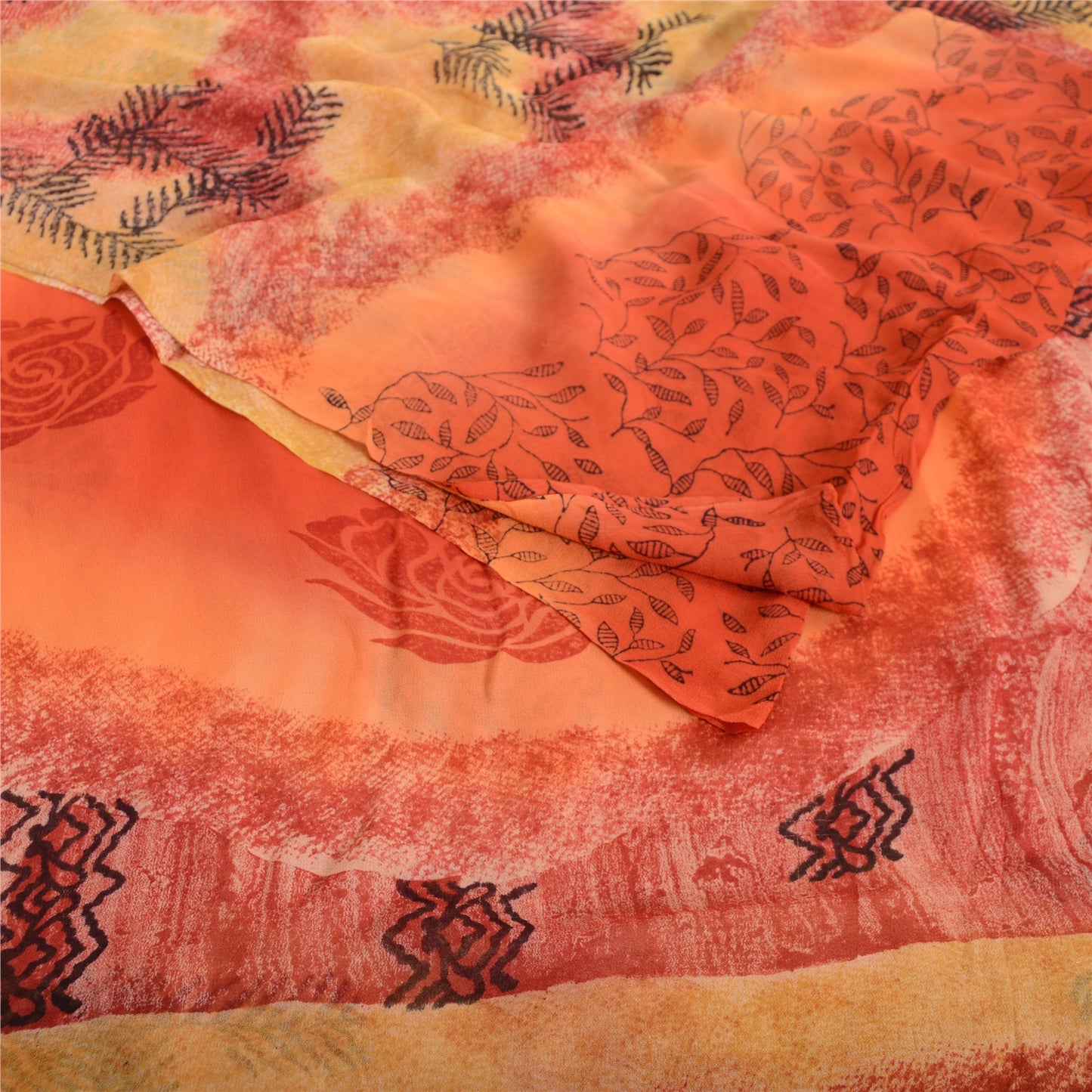 Sanskriti Vintage Orange Sarees Blend Georgette Printed Sari Soft Craft Sustainable Fabric