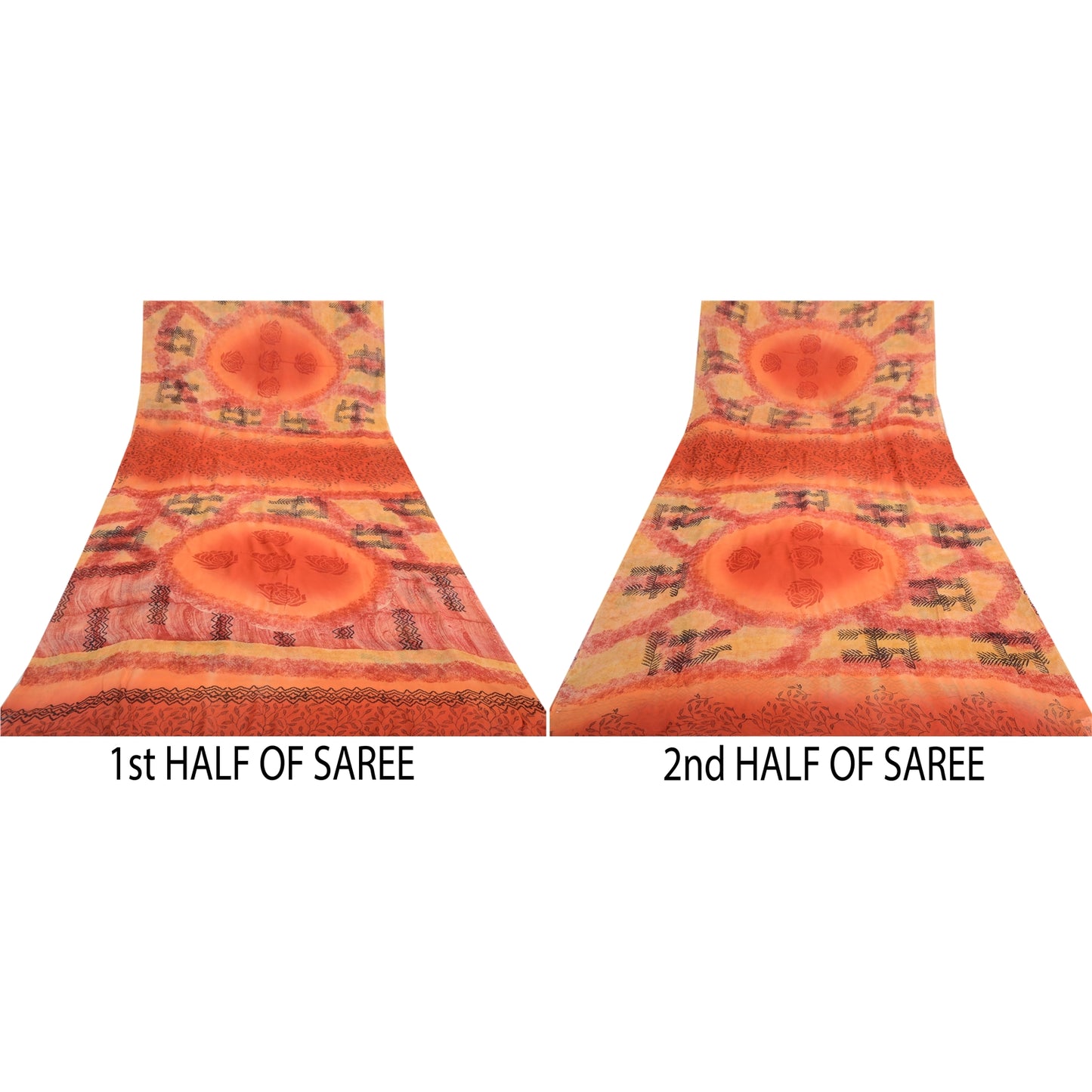Sanskriti Vintage Orange Sarees Blend Georgette Printed Sari Soft Craft Sustainable Fabric