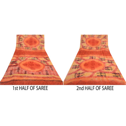 Sanskriti Vintage Orange Sarees Blend Georgette Printed Sari Soft Craft Sustainable Fabric