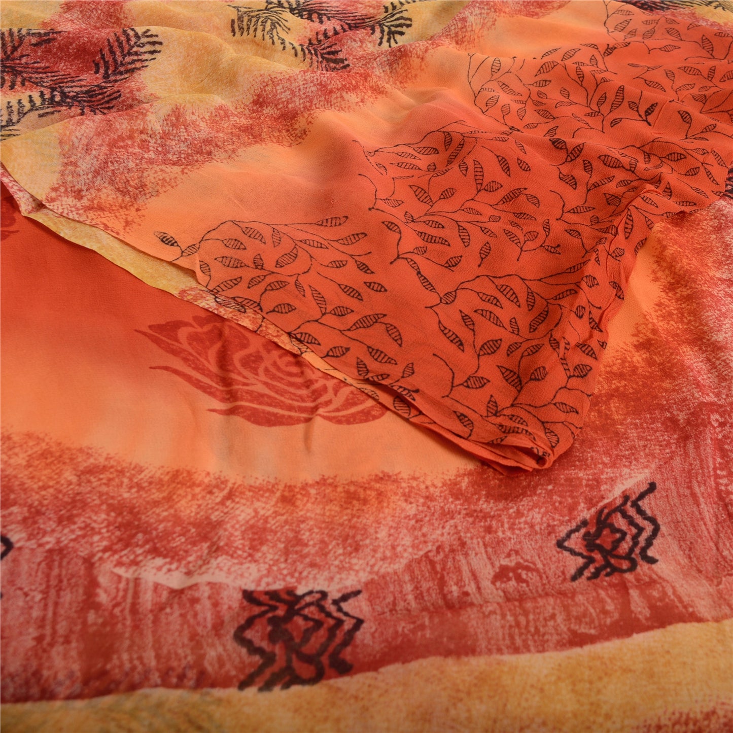 Sanskriti Vintage Orange Sarees Blend Georgette Printed Sari Soft Craft Sustainable Fabric