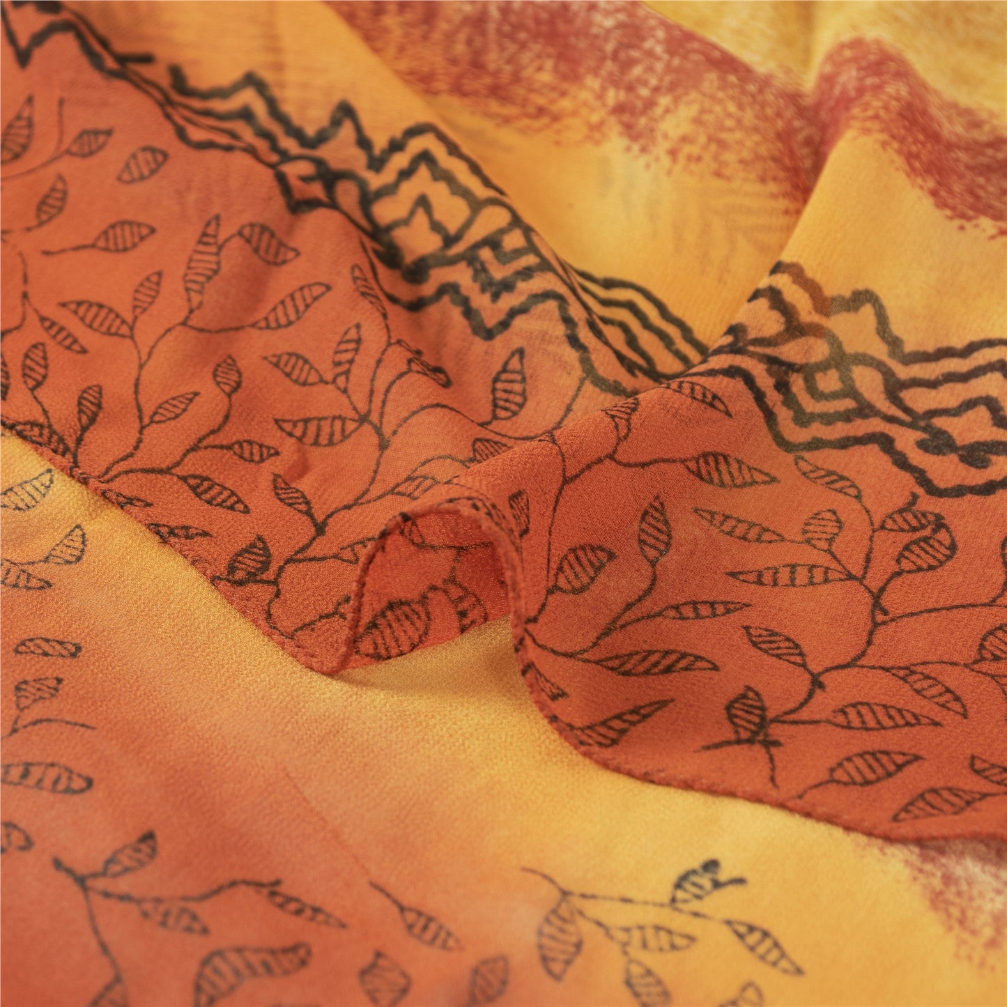 Sanskriti Vintage Orange Sarees Blend Georgette Printed Sari Soft Craft Sustainable Fabric