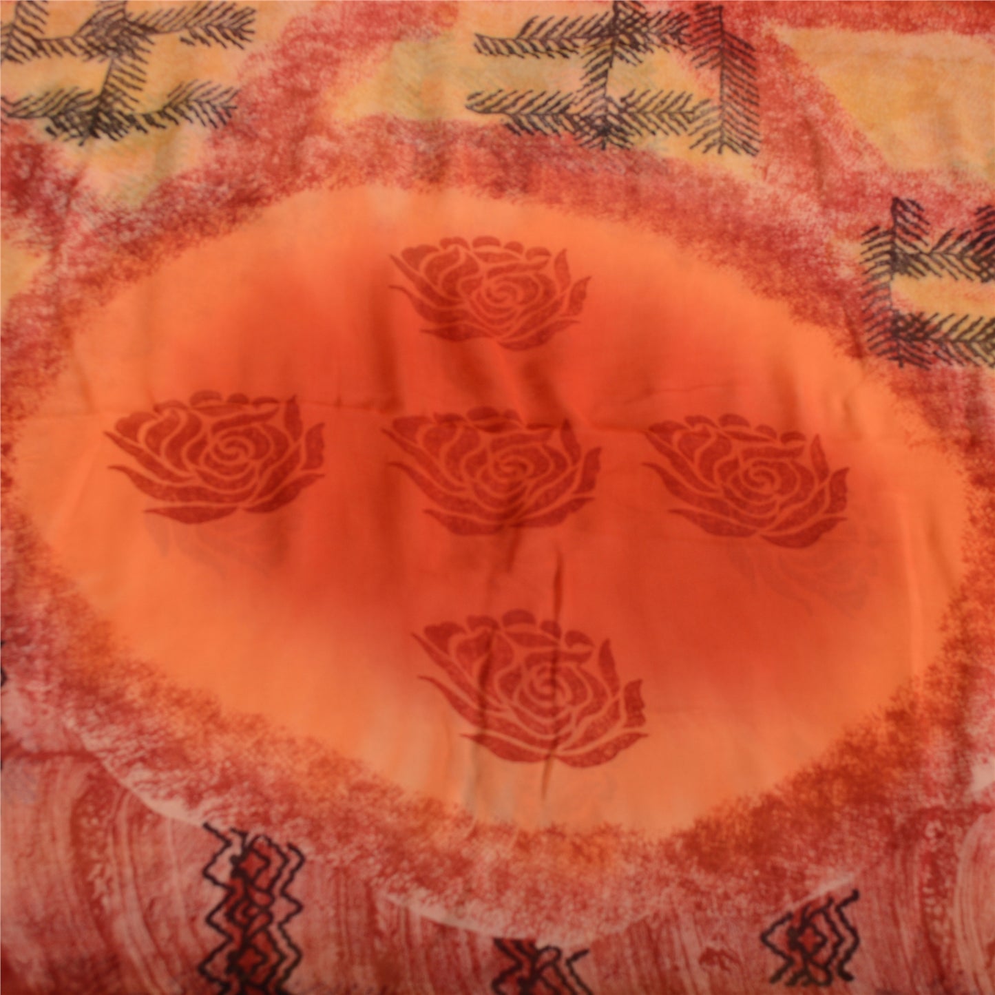 Sanskriti Vintage Orange Sarees Blend Georgette Printed Sari Soft Craft Sustainable Fabric