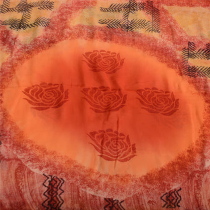 Sanskriti Vintage Orange Sarees Blend Georgette Printed Sari Soft Craft Sustainable Fabric