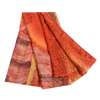 Sanskriti Vintage Orange Sarees Blend Georgette Printed Sari Soft Craft Sustainable Fabric