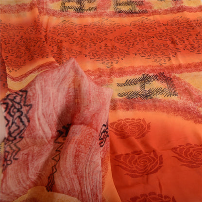 Sanskriti Vintage Orange Sarees Blend Georgette Printed Sari Soft Craft Sustainable Fabric