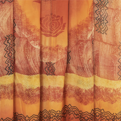 Sanskriti Vintage Orange Sarees Blend Georgette Printed Sari Soft Craft Sustainable Fabric