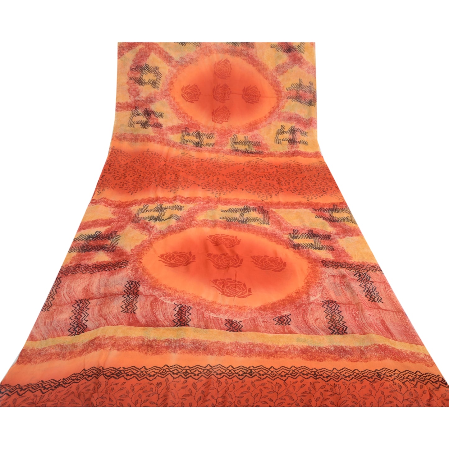 Sanskriti Vintage Orange Sarees Blend Georgette Printed Sari Soft Craft Sustainable Fabric