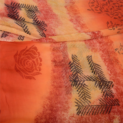 Sanskriti Vintage Orange Sarees Blend Georgette Printed Sari Soft Craft Sustainable Fabric