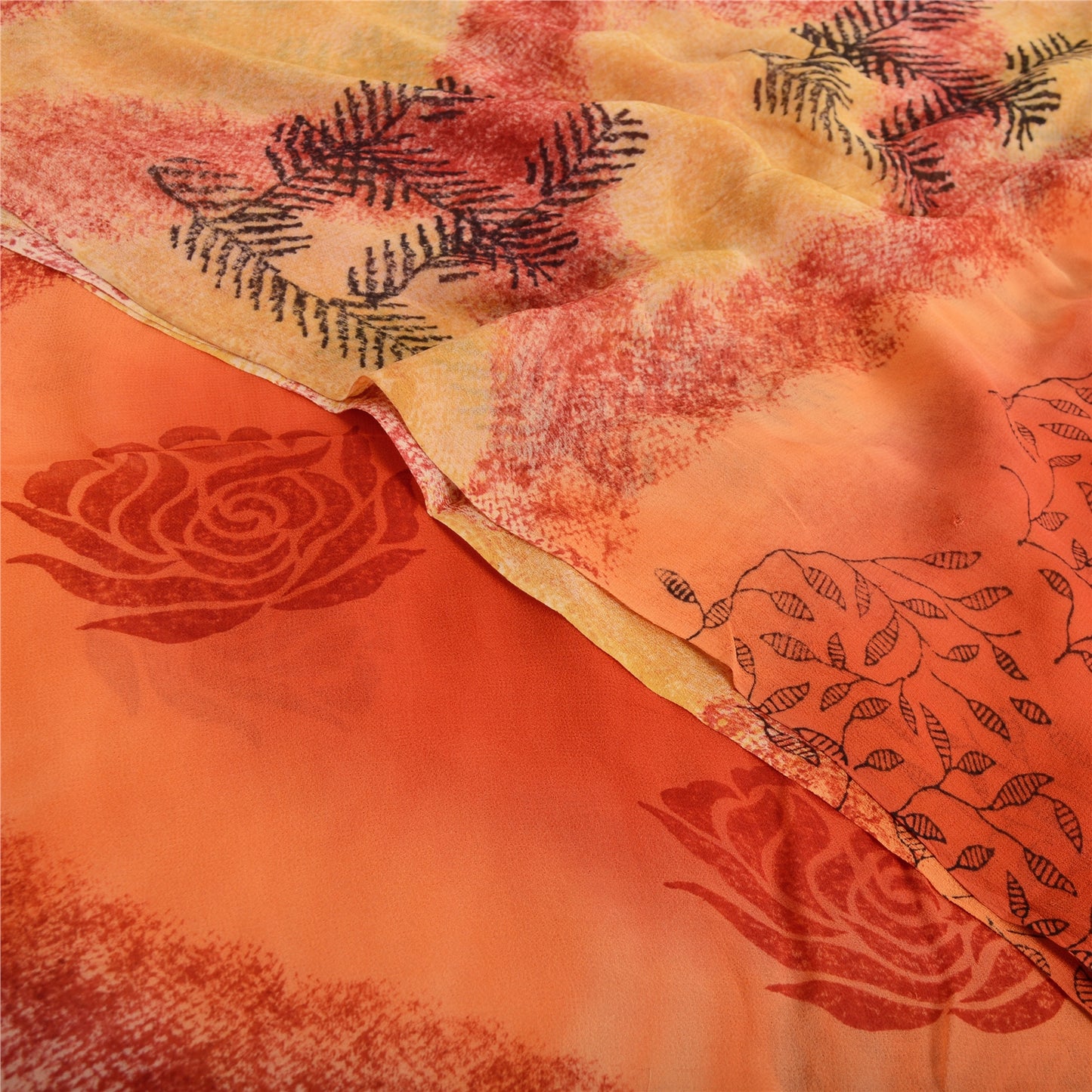 Sanskriti Vintage Orange Sarees Blend Georgette Printed Sari Soft Craft Sustainable Fabric