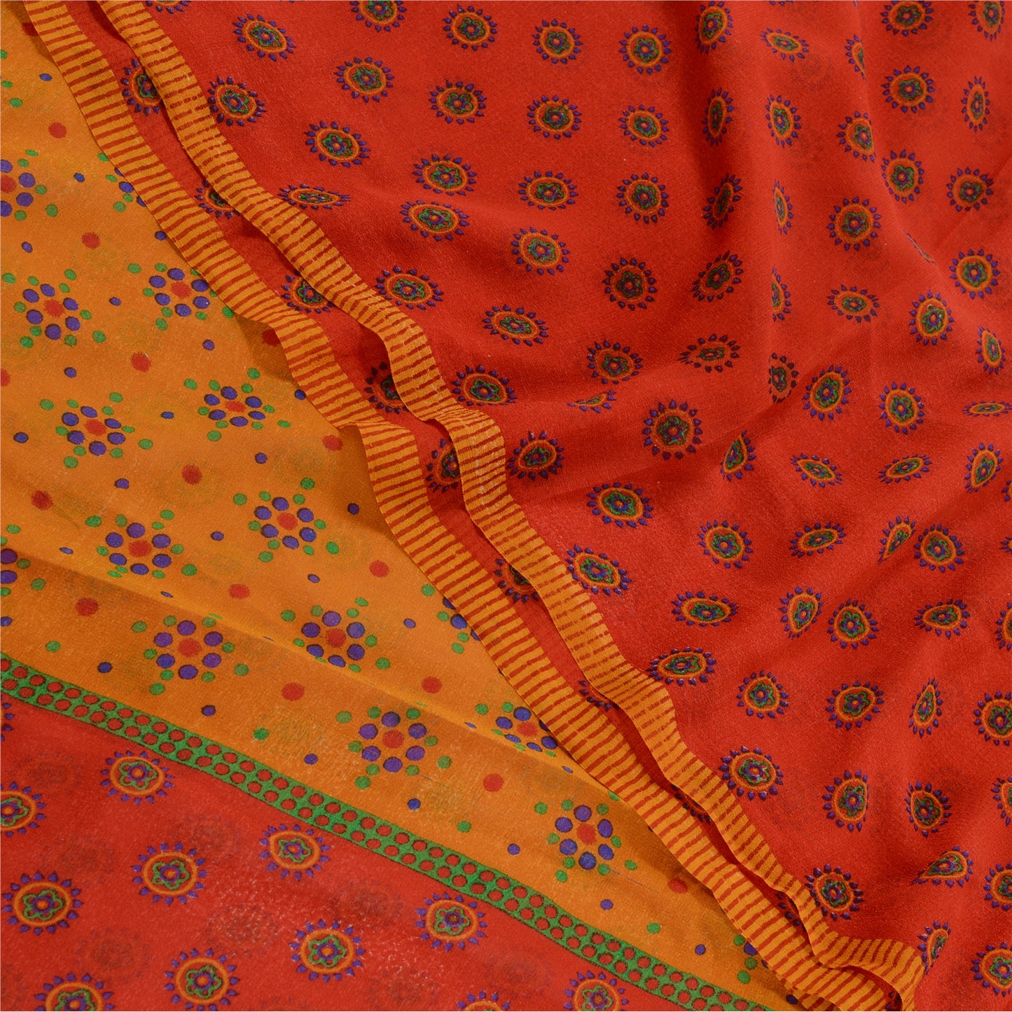Sanskriti Vintage Red Printed Sarees Pure Georgette Silk Sari 5yd Craft Sustainable Fabric