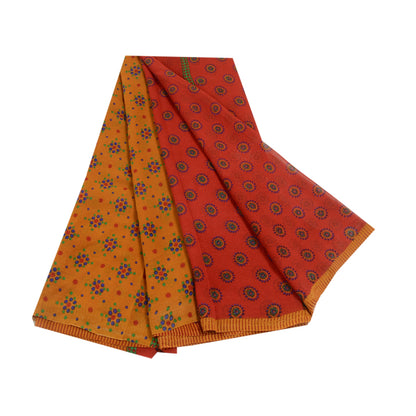 Sanskriti Vintage Red Printed Sarees Pure Georgette Silk Sari 5yd Craft Sustainable Fabric