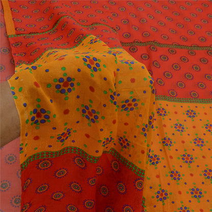 Sanskriti Vintage Red Printed Sarees Pure Georgette Silk Sari 5yd Craft Sustainable Fabric