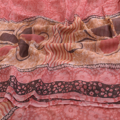 Sanskriti Vintage Pink Sarees Blend Georgette Printed Sari Craft 5 Yard Sustainable Fabric