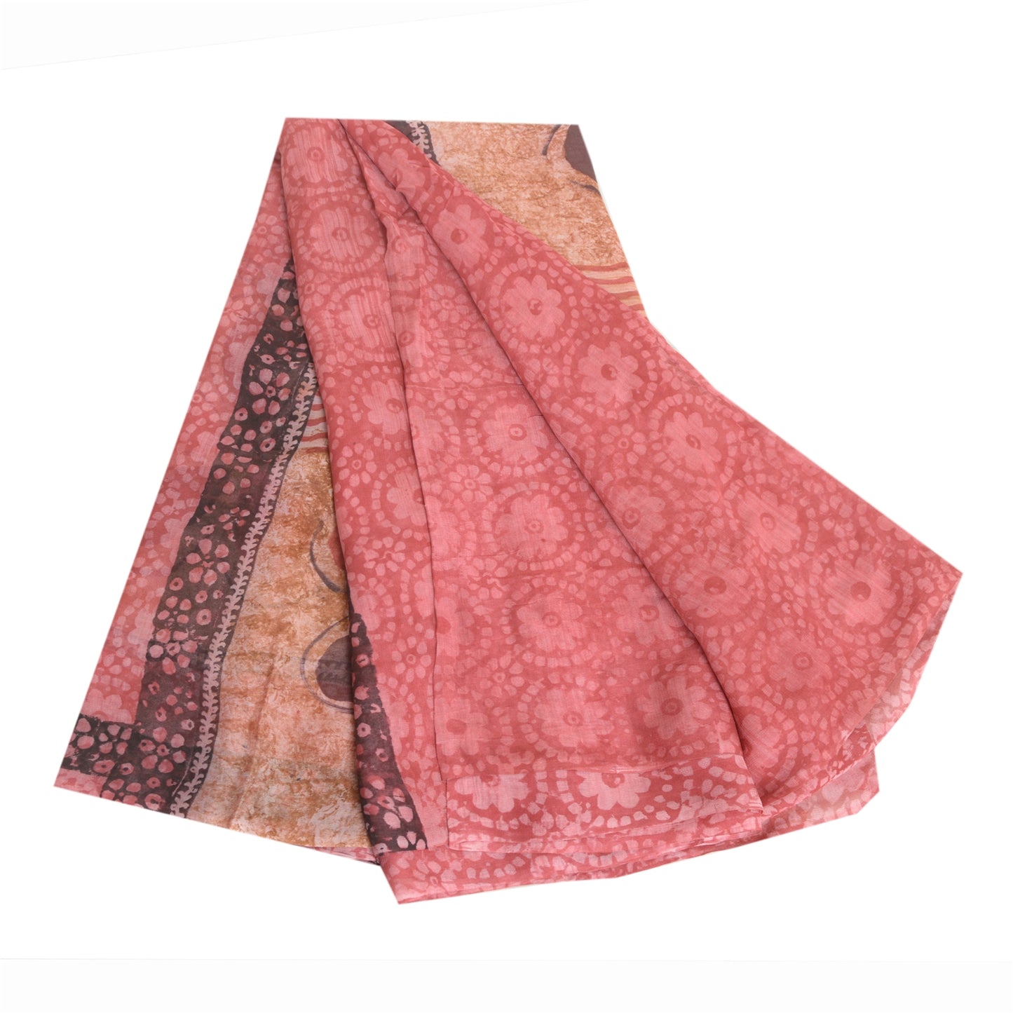 Sanskriti Vintage Pink Sarees Blend Georgette Printed Sari Craft 5 Yard Sustainable Fabric