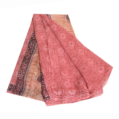Sanskriti Vintage Pink Sarees Blend Georgette Printed Sari Craft 5 Yard Sustainable Fabric