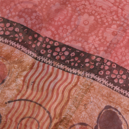 Sanskriti Vintage Pink Sarees Blend Georgette Printed Sari Craft 5 Yard Sustainable Fabric