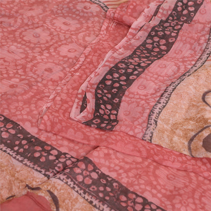 Sanskriti Vintage Pink Sarees Blend Georgette Printed Sari Craft 5 Yard Sustainable Fabric