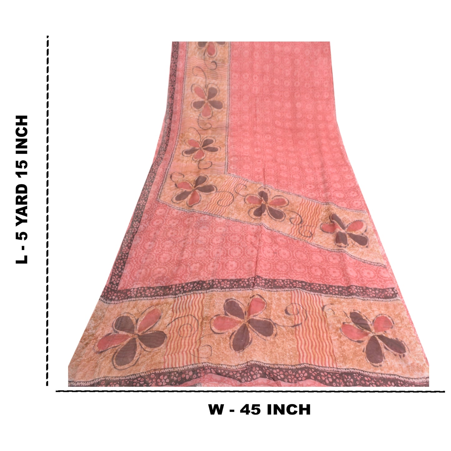 Sanskriti Vintage Pink Sarees Blend Georgette Printed Sari Craft 5 Yard Sustainable Fabric