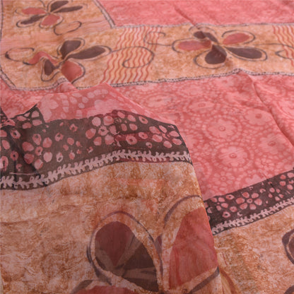 Sanskriti Vintage Pink Sarees Blend Georgette Printed Sari Craft 5 Yard Sustainable Fabric