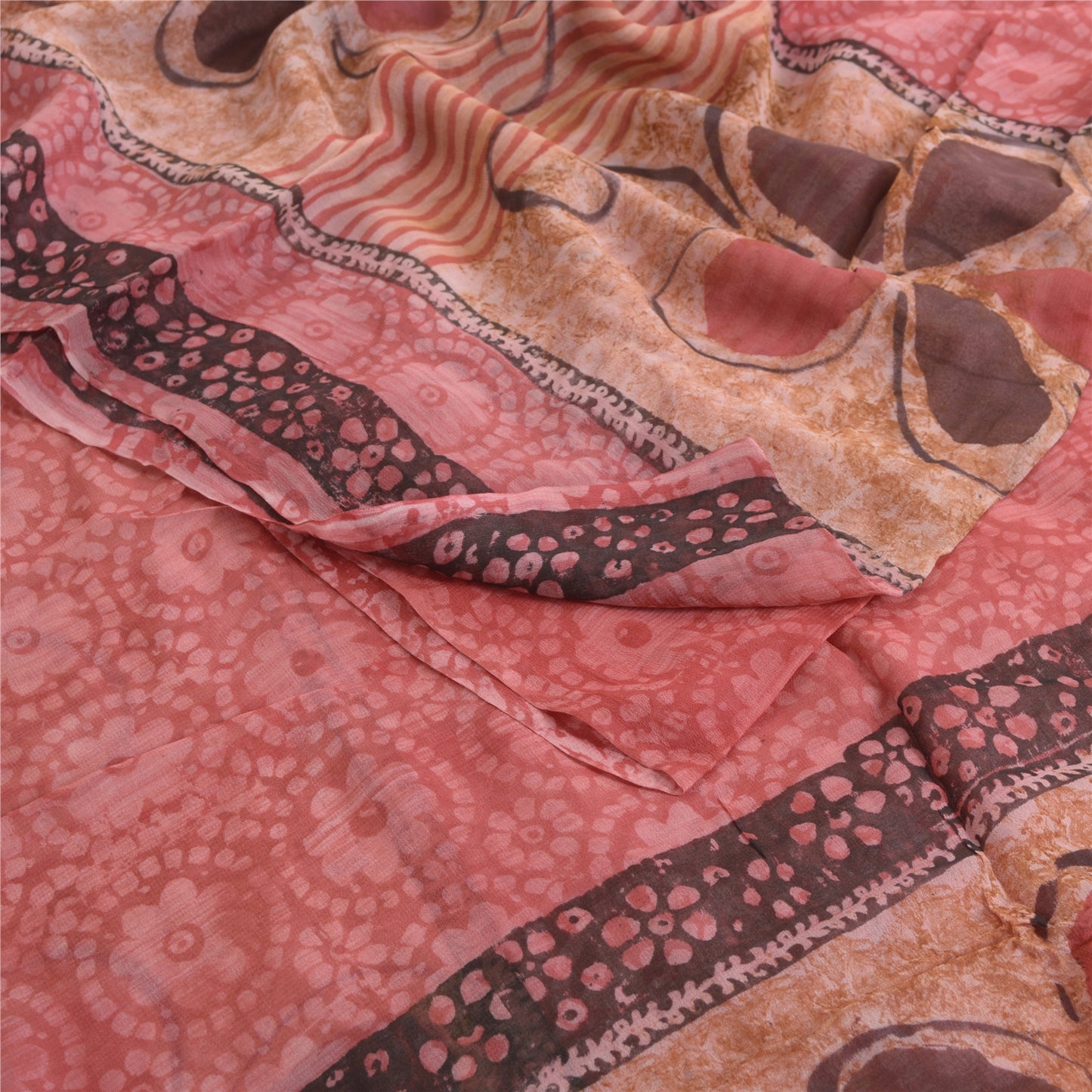 Sanskriti Vintage Pink Sarees Blend Georgette Printed Sari Craft 5 Yard Sustainable Fabric