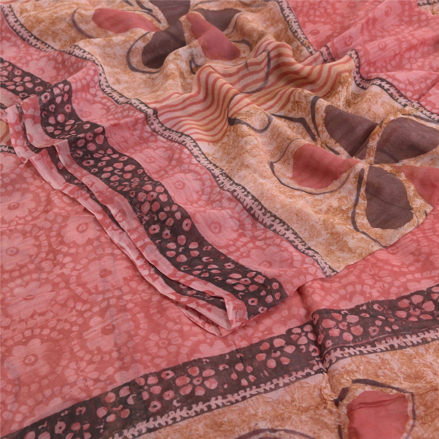 Sanskriti Vintage Pink Sarees Blend Georgette Printed Sari Craft 5 Yard Sustainable Fabric