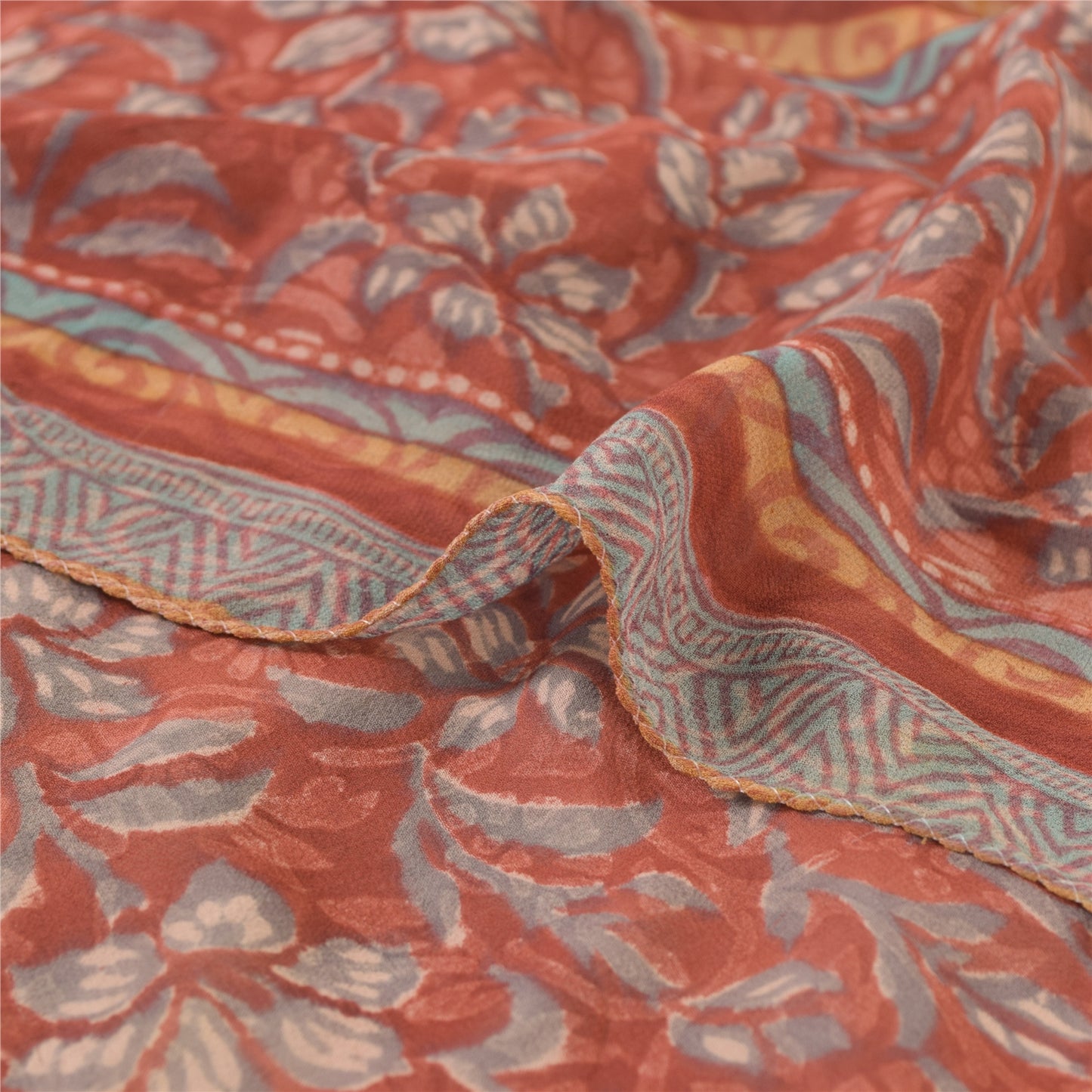 Sanskriti Vintage Dark Red Sarees Pure Georgette Silk Printed Sari Craft Sustainable Fabric