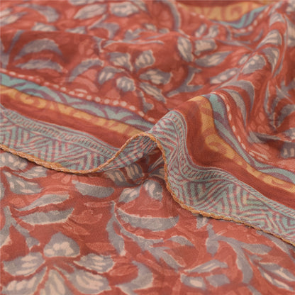 Sanskriti Vintage Dark Red Sarees Pure Georgette Silk Printed Sari Craft Sustainable Fabric