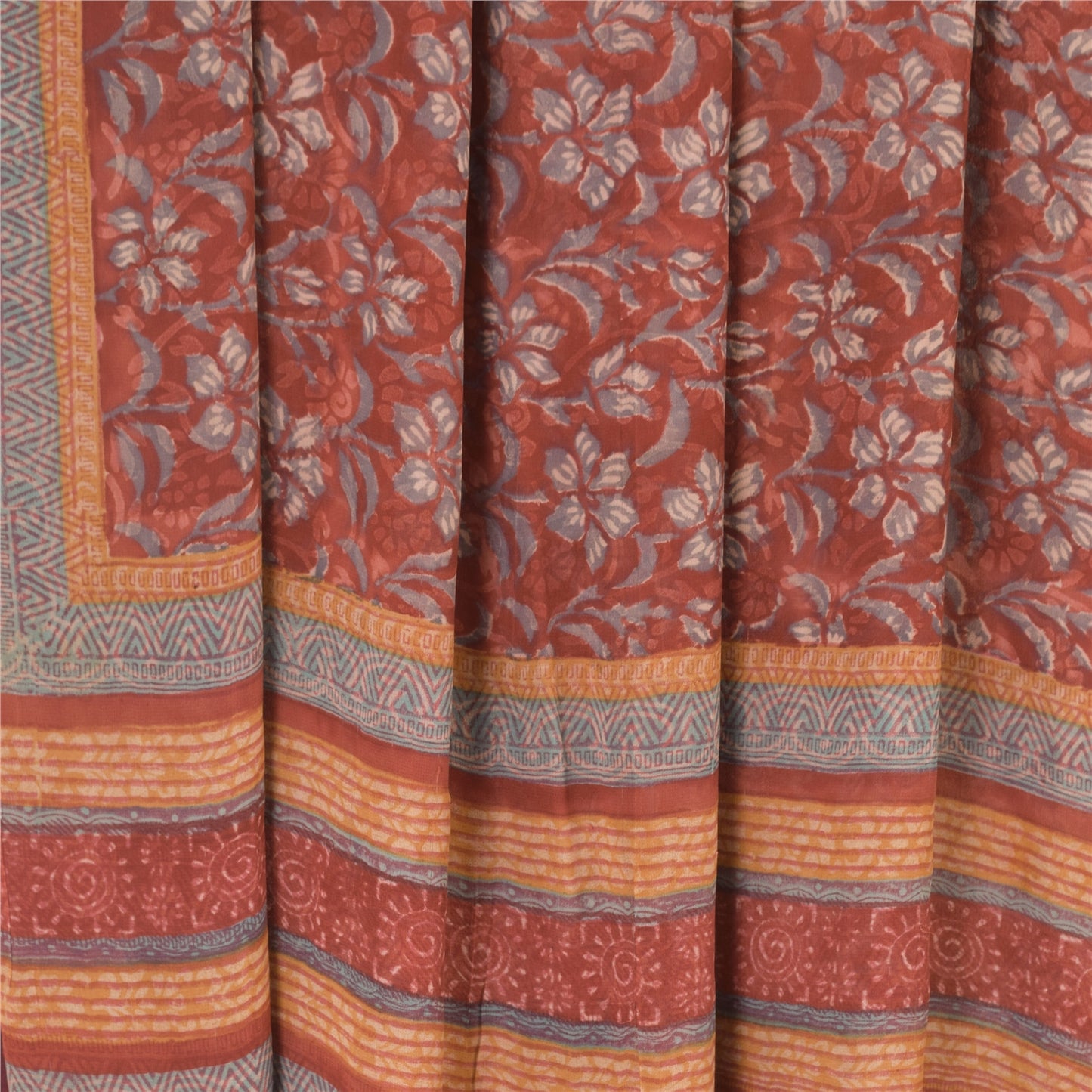 Sanskriti Vintage Dark Red Sarees Pure Georgette Silk Printed Sari Craft Sustainable Fabric