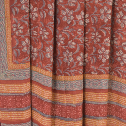 Sanskriti Vintage Dark Red Sarees Pure Georgette Silk Printed Sari Craft Sustainable Fabric