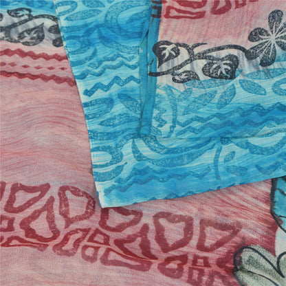Sanskriti Vintage Blue Sarees Pure Georgette Silk Printed Sari Craft Sustainable Fabric