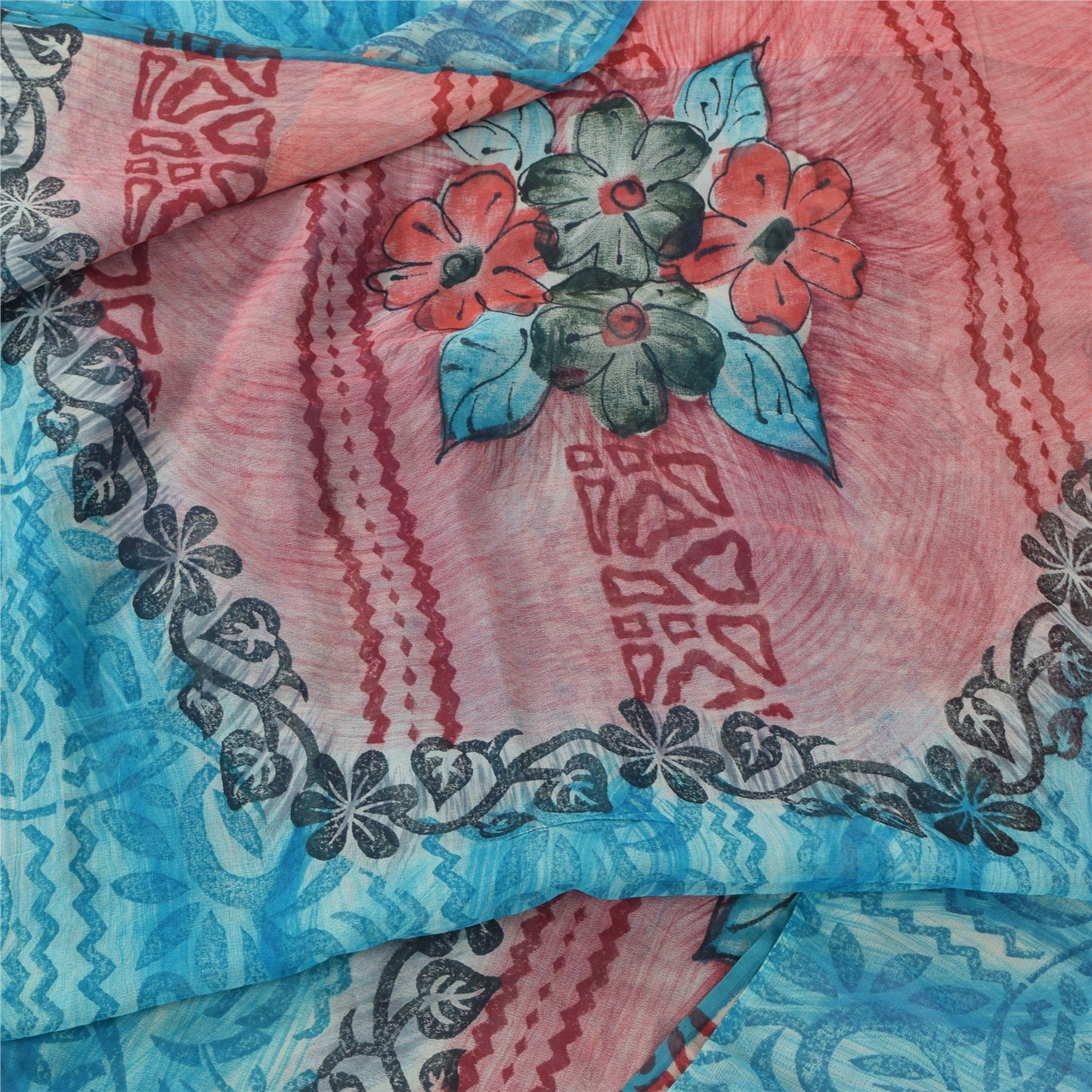 Sanskriti Vintage Blue Sarees Pure Georgette Silk Printed Sari Craft Sustainable Fabric