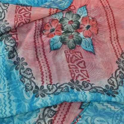 Sanskriti Vintage Blue Sarees Pure Georgette Silk Printed Sari Craft Sustainable Fabric