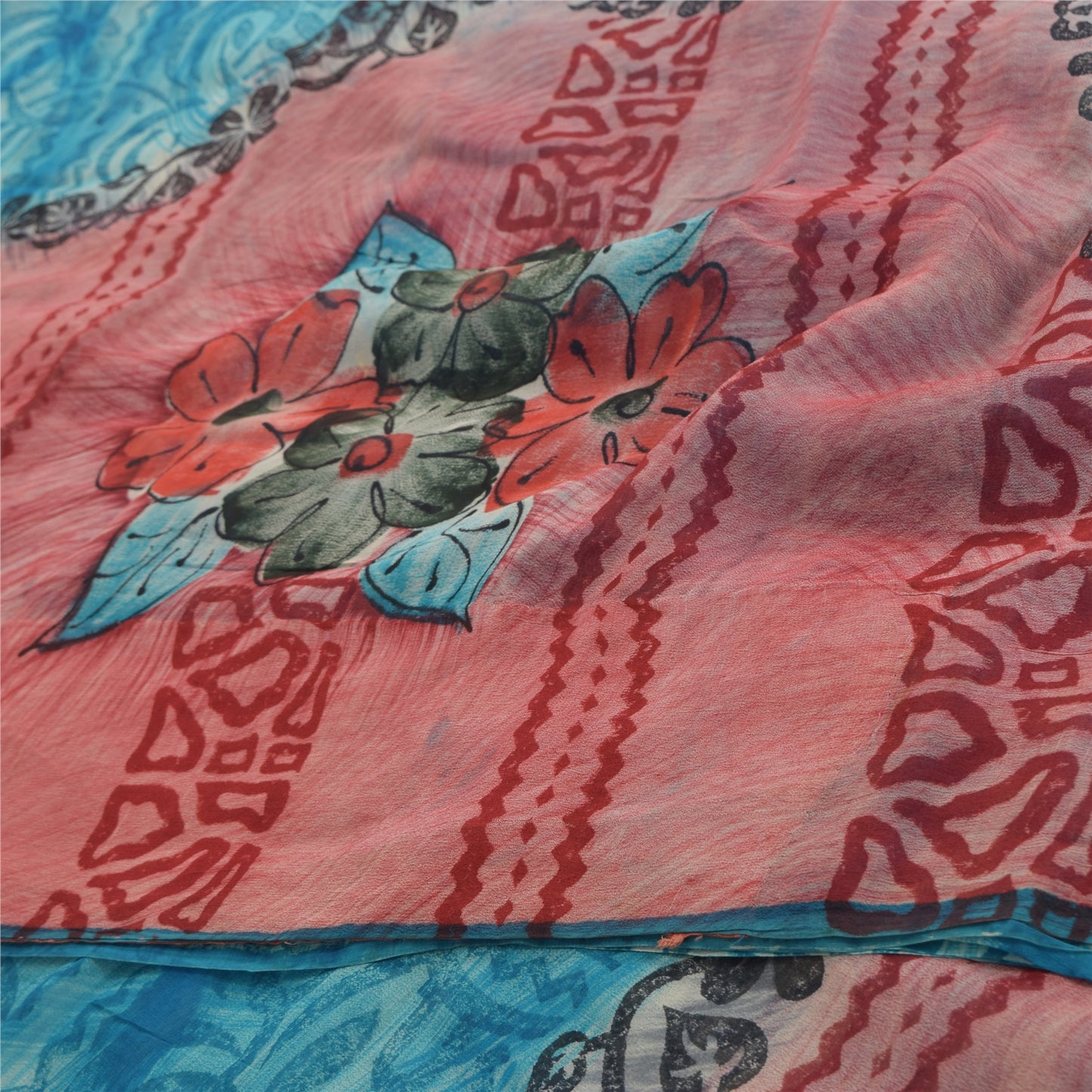 Sanskriti Vintage Blue Sarees Pure Georgette Silk Printed Sari Craft Sustainable Fabric