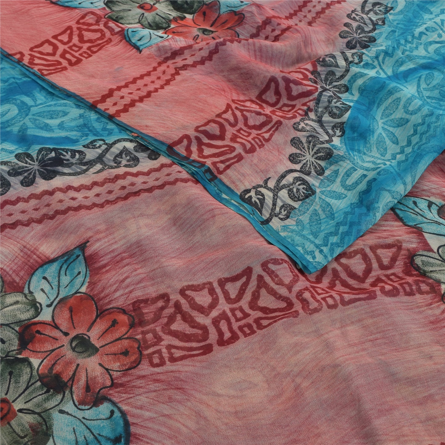 Sanskriti Vintage Blue Sarees Pure Georgette Silk Printed Sari Craft Sustainable Fabric