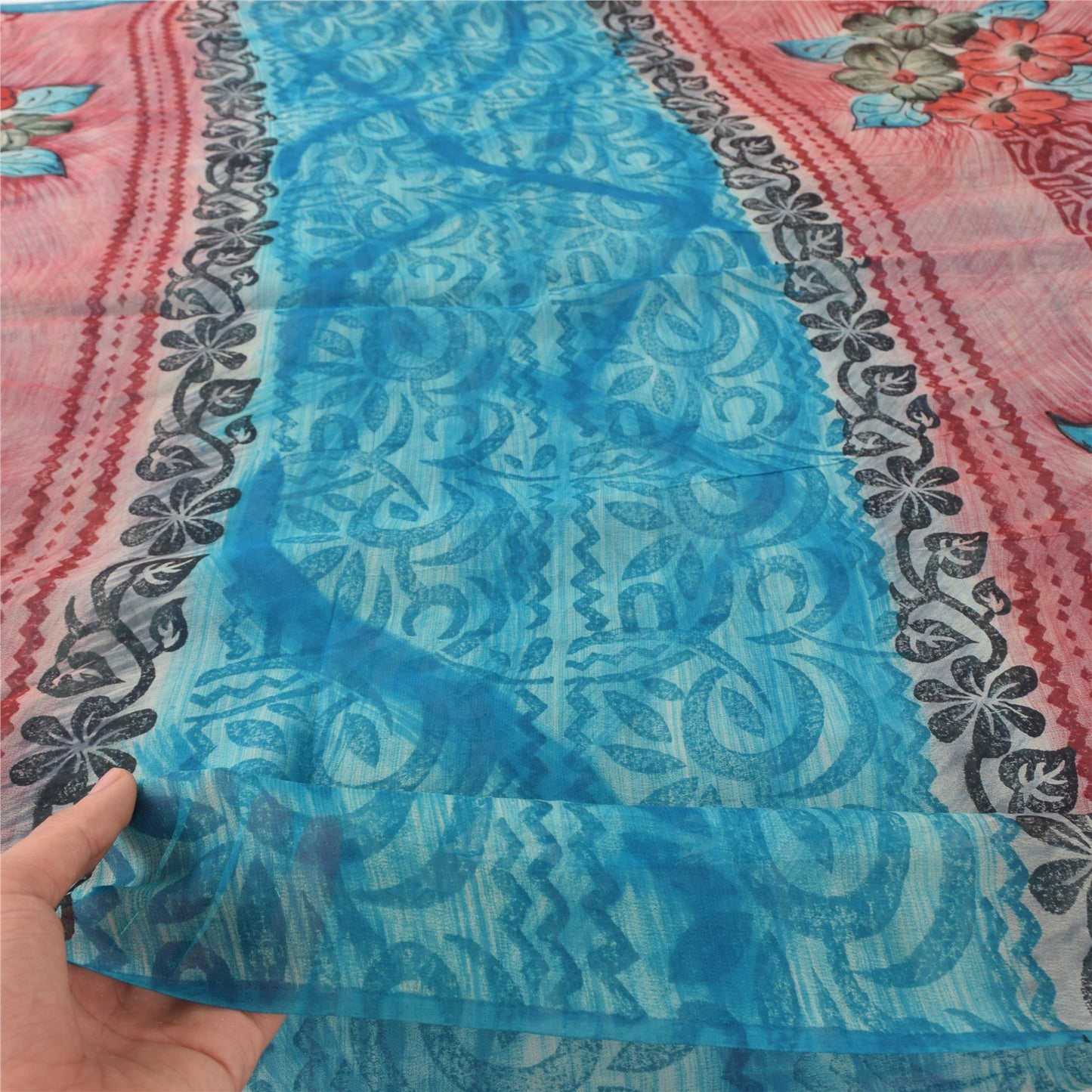 Sanskriti Vintage Blue Sarees Pure Georgette Silk Printed Sari Craft Sustainable Fabric