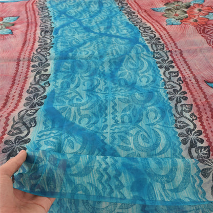 Sanskriti Vintage Blue Sarees Pure Georgette Silk Printed Sari Craft Sustainable Fabric