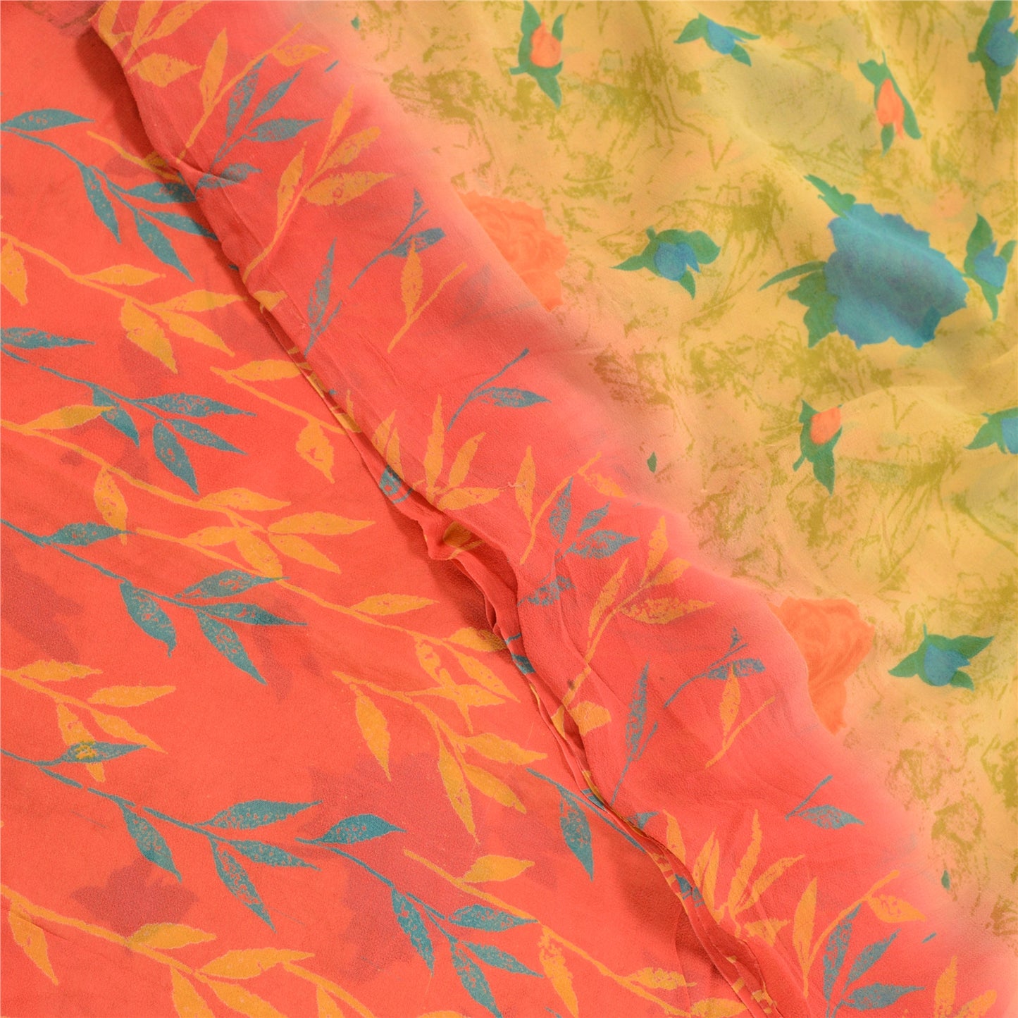 Sanskriti Vintage Lemon Sarees Pure Georgette Silk Printed Sari Craft Sustainable Fabric