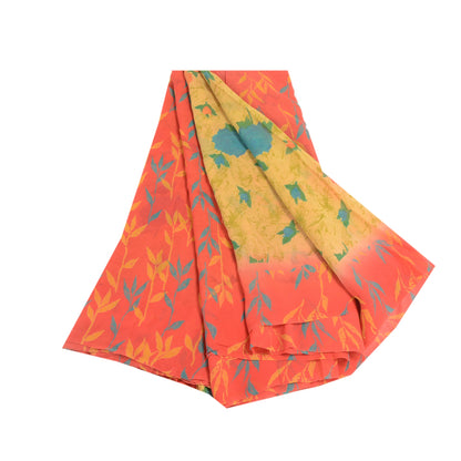 Sanskriti Vintage Lemon Sarees Pure Georgette Silk Printed Sari Craft Sustainable Fabric