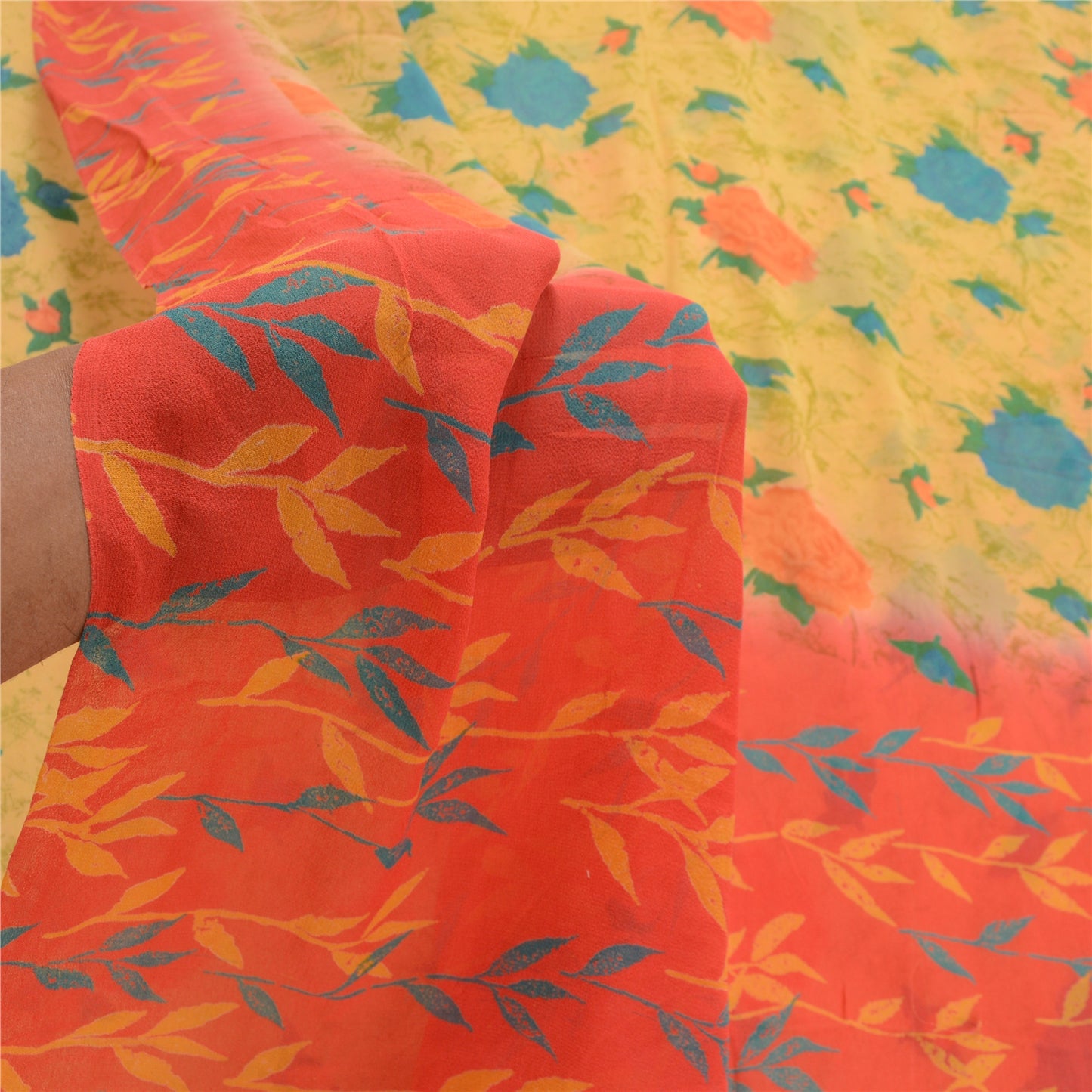 Sanskriti Vintage Lemon Sarees Pure Georgette Silk Printed Sari Craft Sustainable Fabric