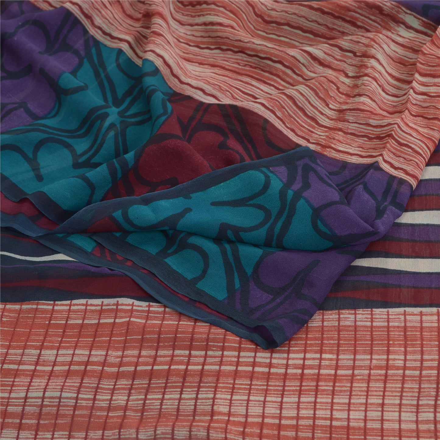 Sanskriti Vintage Printed Georgette Silk Sari: Multicolor Indian Craft Fabric (5 Yd) Bohemian Fabric For Dressmaking,Upcyclers