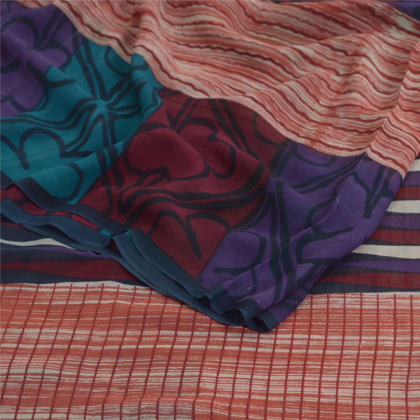 Sanskriti Vintage Printed Georgette Silk Sari: Multicolor Indian Craft Fabric (5 Yd) Bohemian Fabric For Dressmaking,Upcyclers