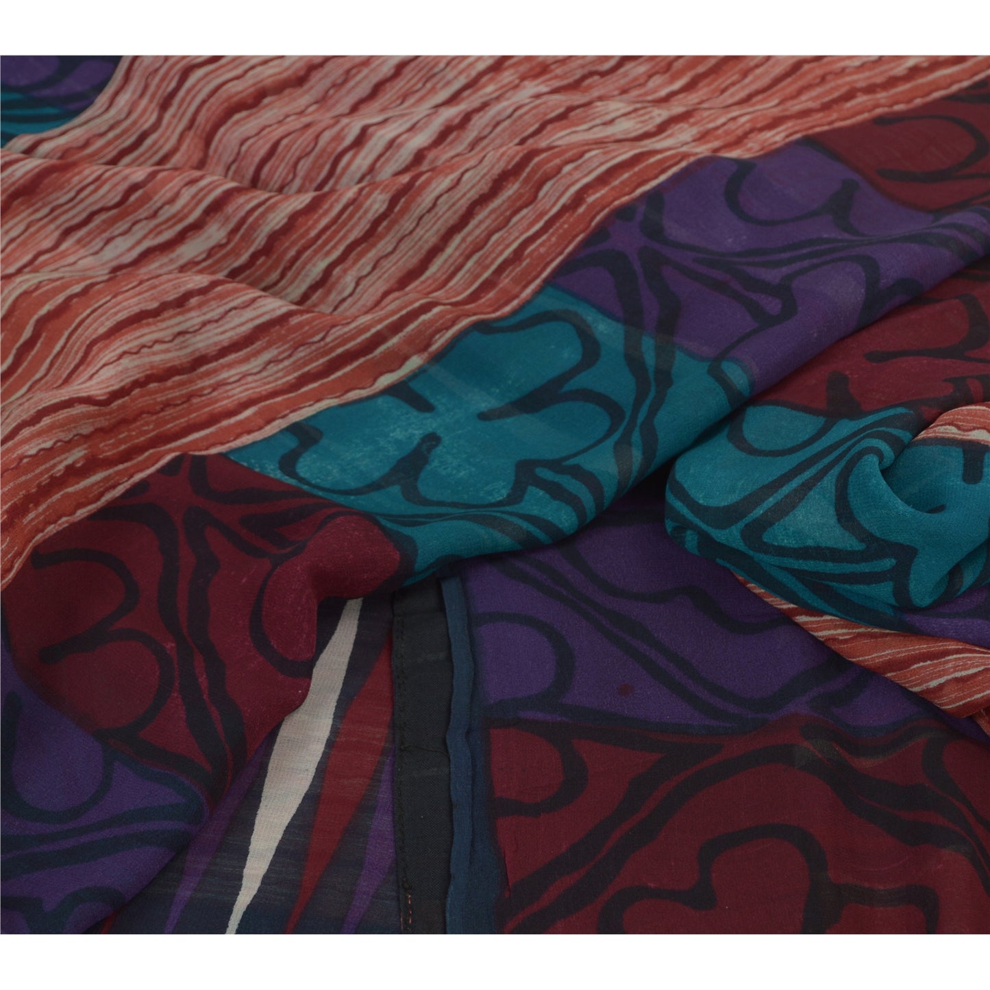 Sanskriti Vintage Printed Georgette Silk Sari: Multicolor Indian Craft Fabric (5 Yd) Bohemian Fabric For Dressmaking,Upcyclers