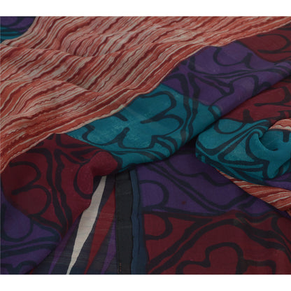 Sanskriti Vintage Printed Georgette Silk Sari: Multicolor Indian Craft Fabric (5 Yd) Bohemian Fabric For Dressmaking,Upcyclers