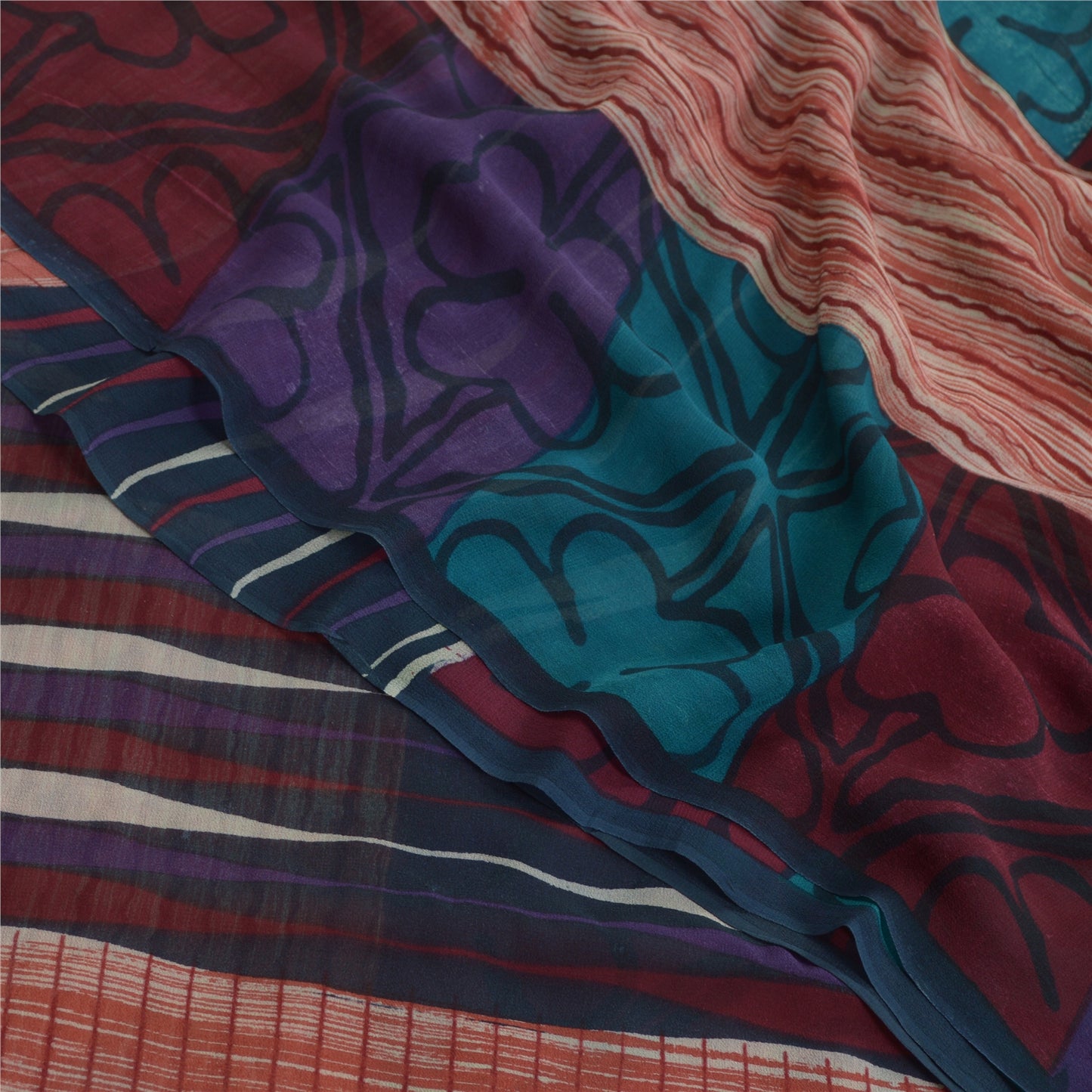 Sanskriti Vintage Printed Georgette Silk Sari: Multicolor Indian Craft Fabric (5 Yd) Bohemian Fabric For Dressmaking,Upcyclers